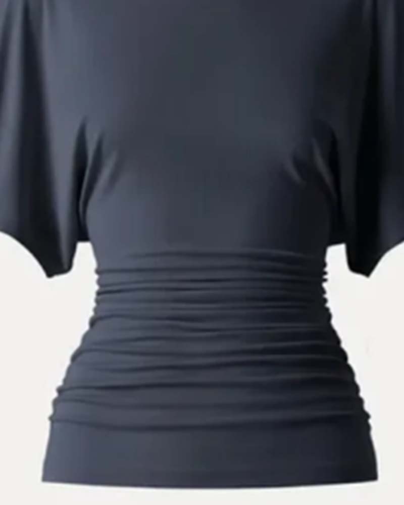 Bluse Casual Solid Plissert Kort Erme