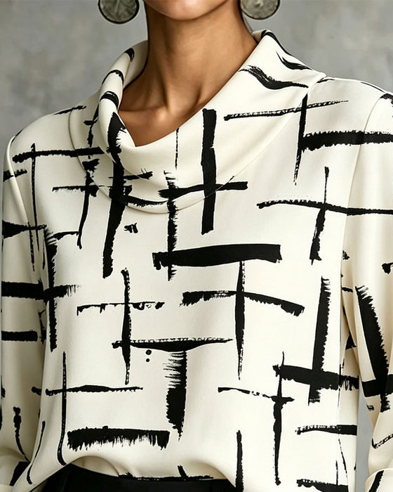 Bluse Mock Cowl Hals Kors Mønster