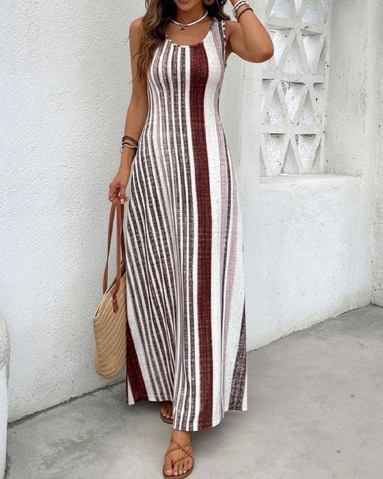 Kjole Ermeløs Fargerik Stripe