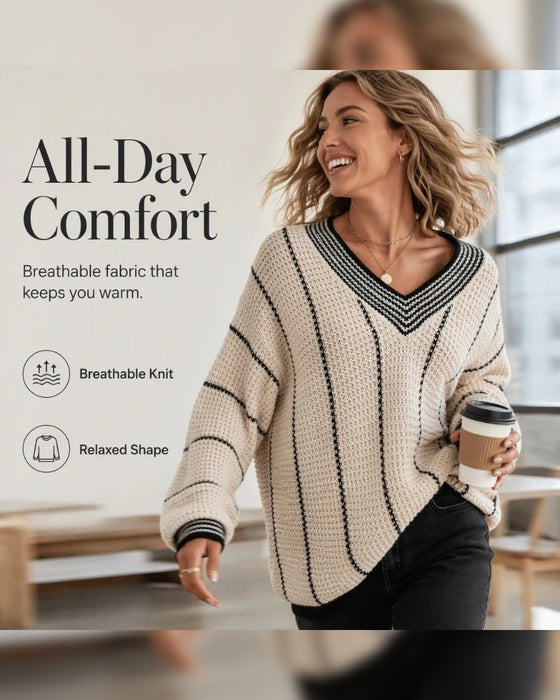 Pullover Genser Avslappnet Loose Fit Stripe