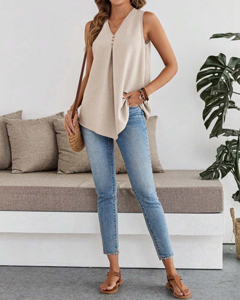 Tank Topp V-Hals Dobbel Lag Løs