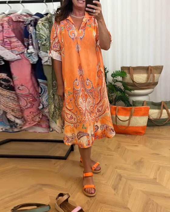 Kjole Retro Krage Trykk