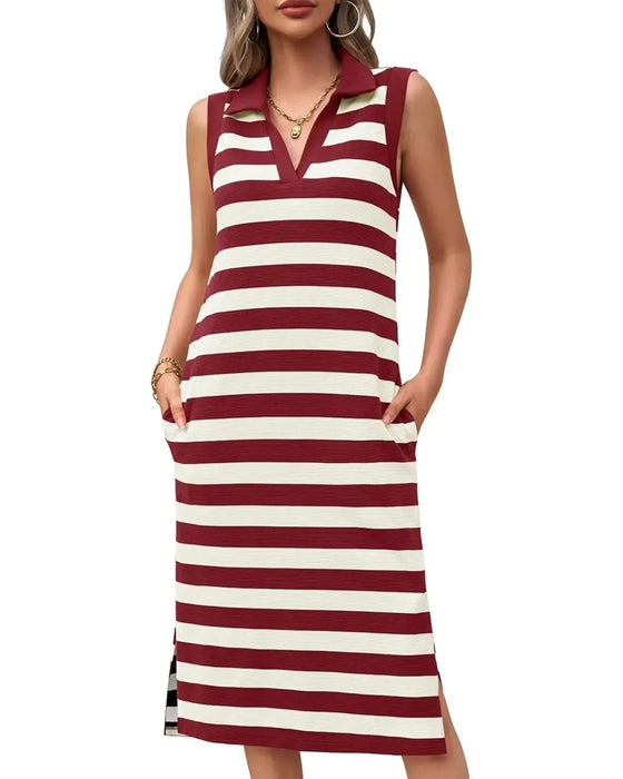 Kjoler Stripe V-Hals Polo Krage Casual