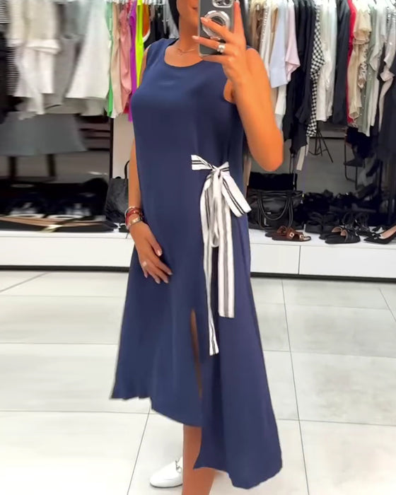 Kjole Asymmetrisk Ensfarget Splitt Ermeløs