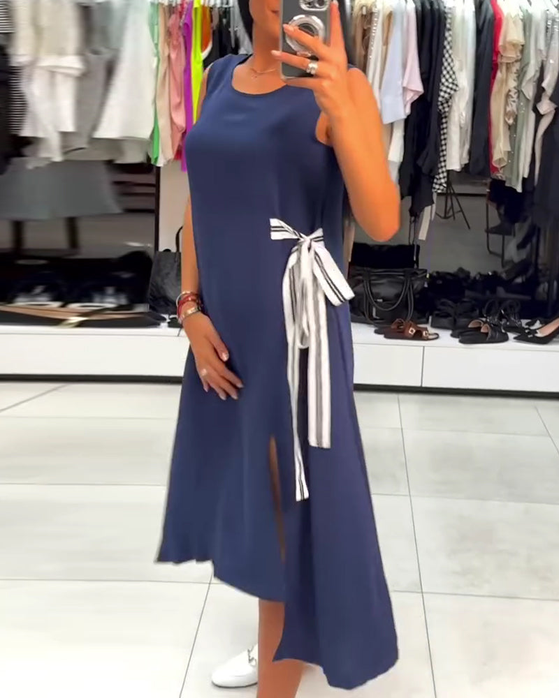 Kjole Asymmetrisk Ensfarget Splitt Ermeløs