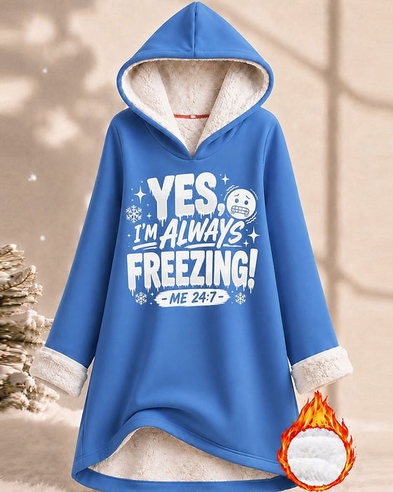 Hoodie Fleeceforet Bokstavtrykk Langmodell