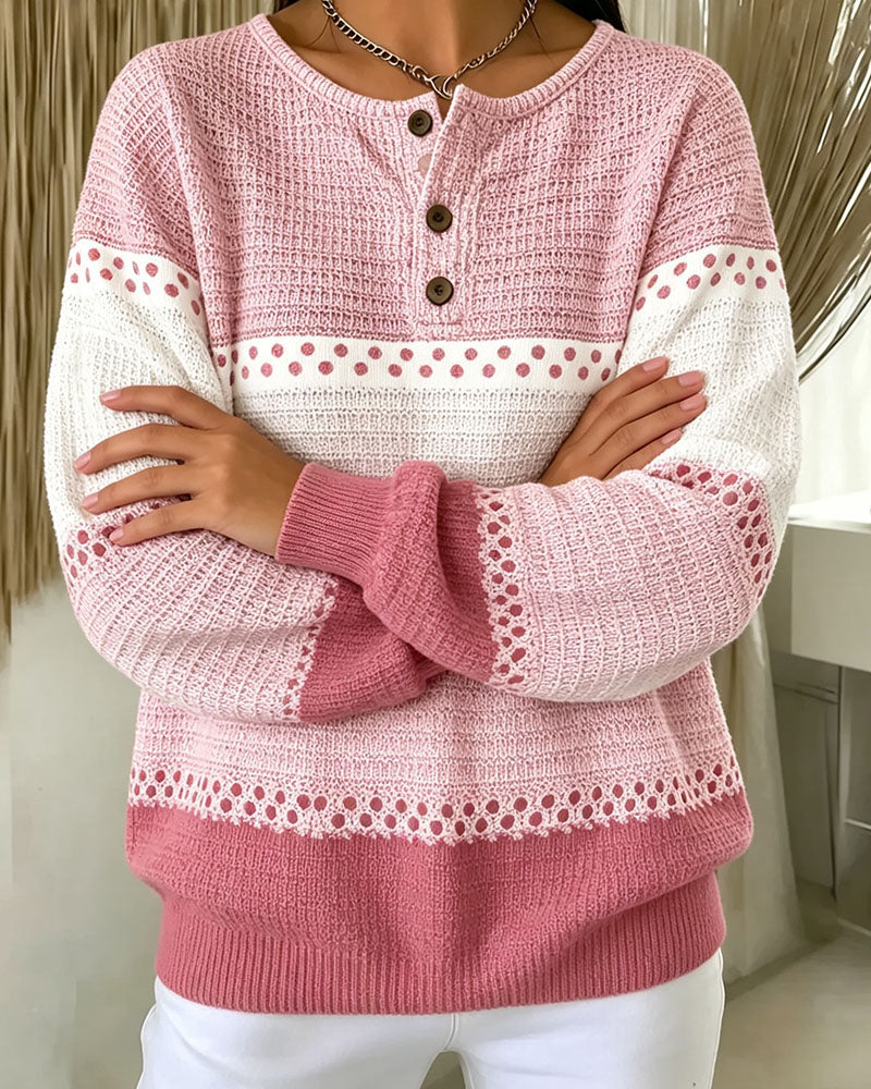 Sweatshirt Fargeblokk Vaffelstrikket Henley Pullover
