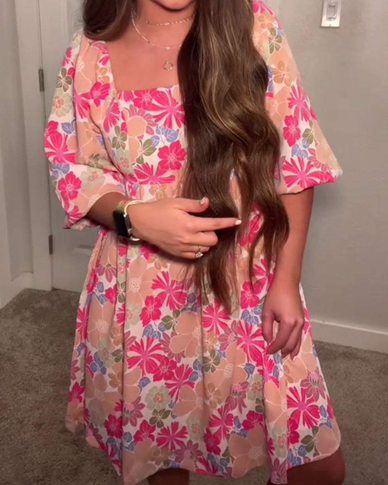 Kjole Firkantet hals Puffermer Babydoll