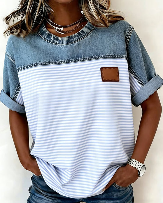 Bluse Denim Panel Stripe