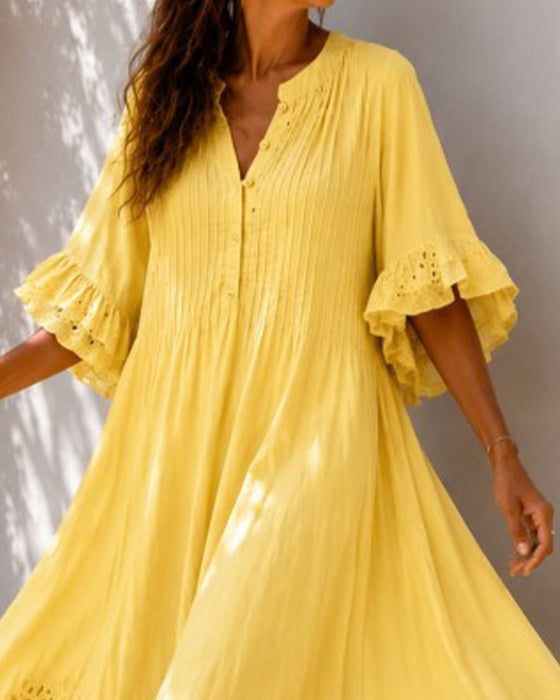 Kjole V-Hals Ruffle Rynket