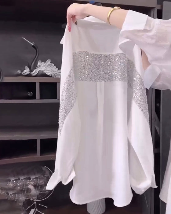 Jakkeslagstrøye Med Lang Erm Og Paljetter