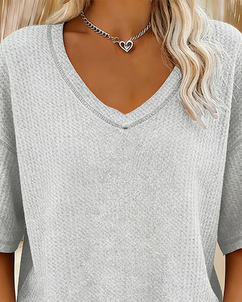 T-skjorte V-uttringning Løs Kortermet