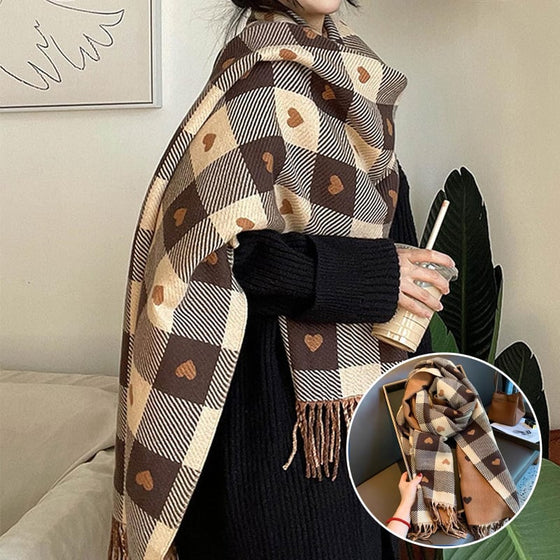 Cozy Heart Plaid Scarf – Myk Vinterwrap For Jenter Eller Par