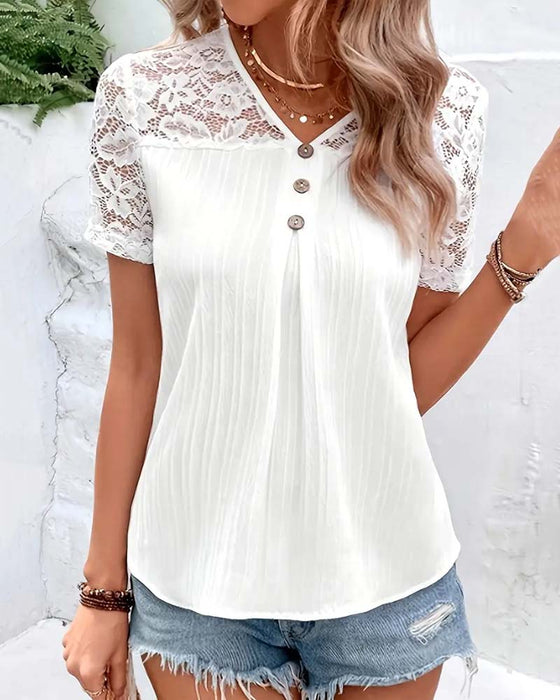 Bluse V-Hals Ensfarget Blonder Søm