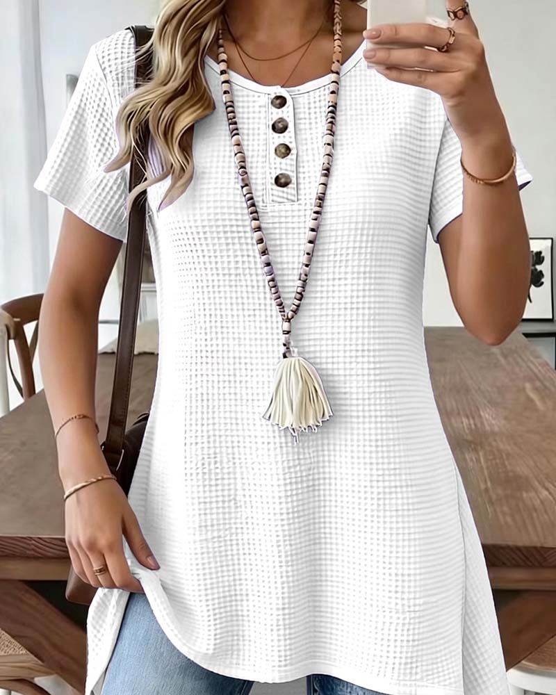 T-Skjorte Vaffel Henley Hals Midi