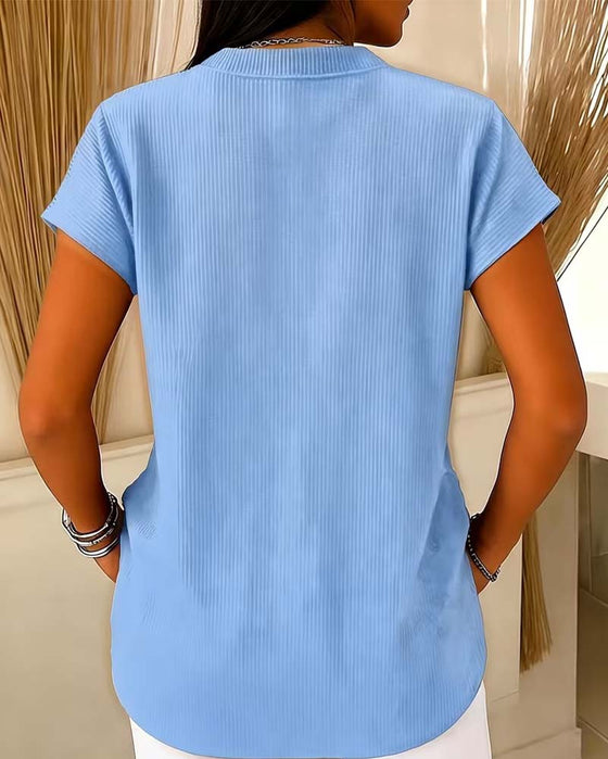 Bluse Solid Kort Erme Glidelås