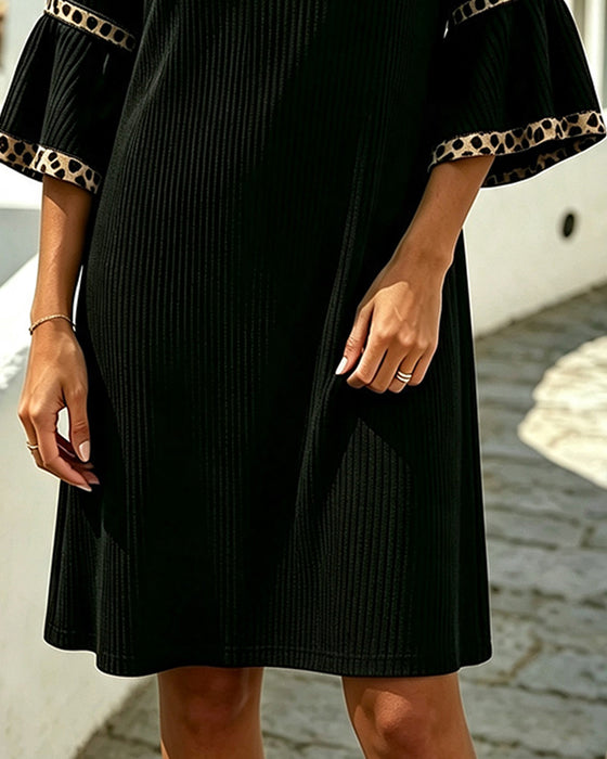 Kjole Flare Erme Ribbet Leopard