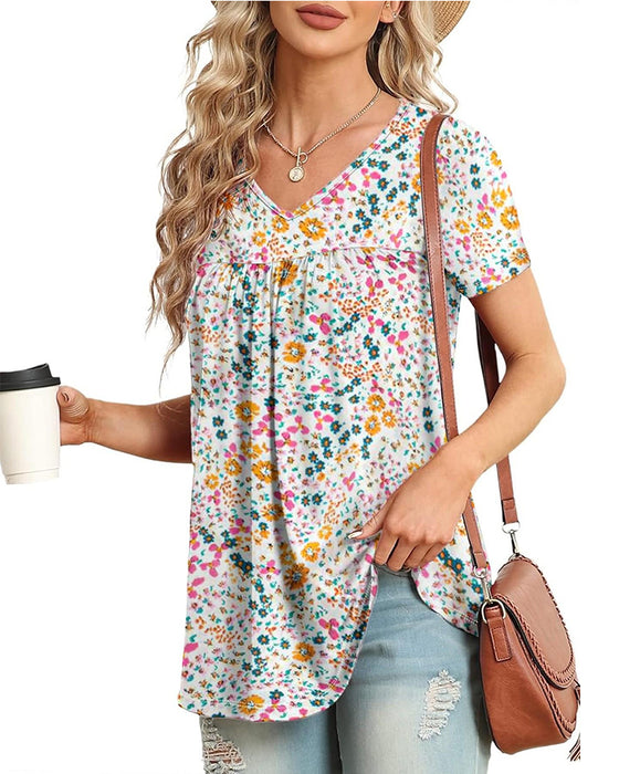 Bluse Blomstret V-Hals Kortermet
