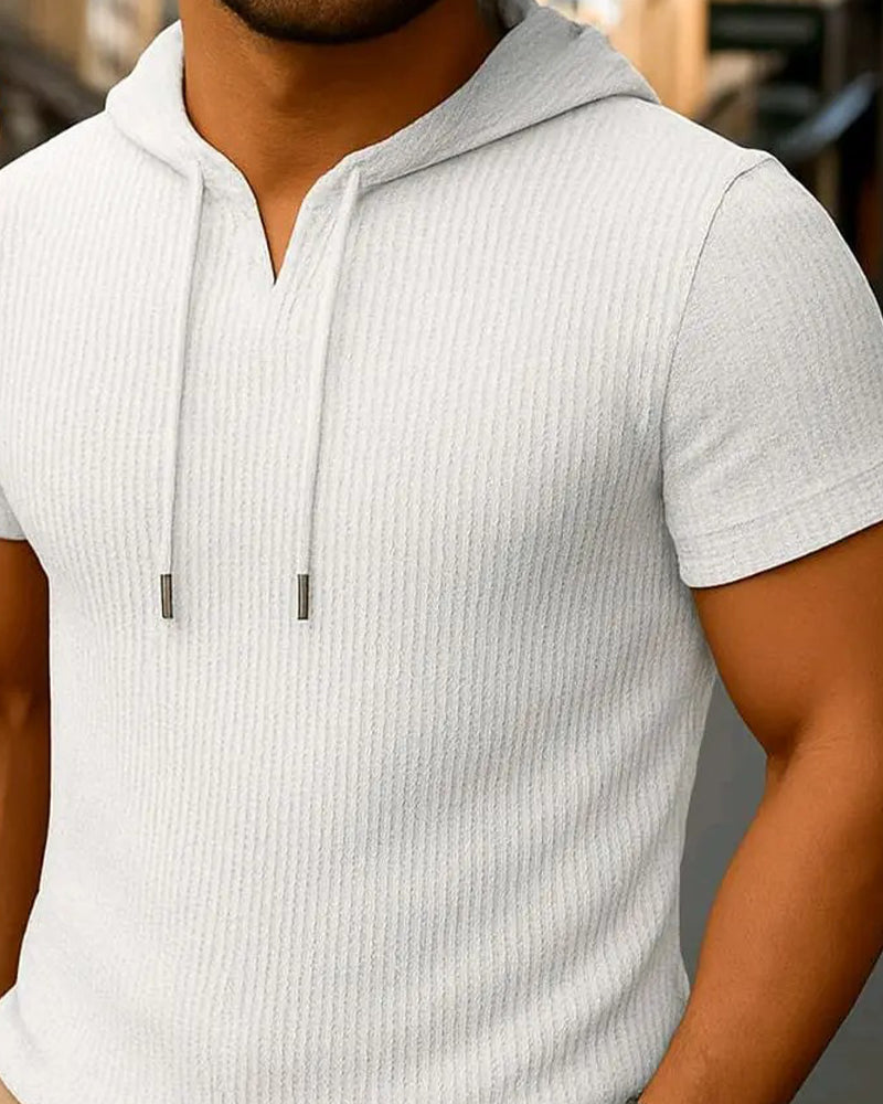 T-Shirt V-Hals Spalte Vertikal Stripe Kort Erme Hoodie