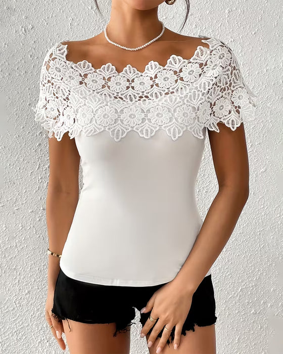 T-Shirt Knipling Off-The-Shoulder Patchwork