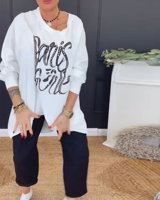 Topp Rund Hals Uregelmessig Bokstavtrykk