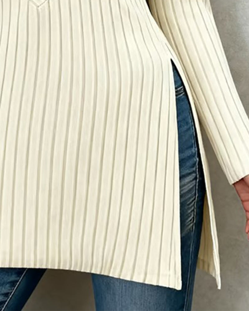 V-Halset Topp I Ensfarget Stripete Design