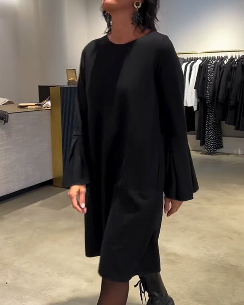 Kjole Ensfarget Flare Erm Rysjet