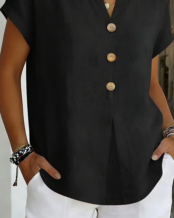 Bluse Treknapp Bred Ensfarget
