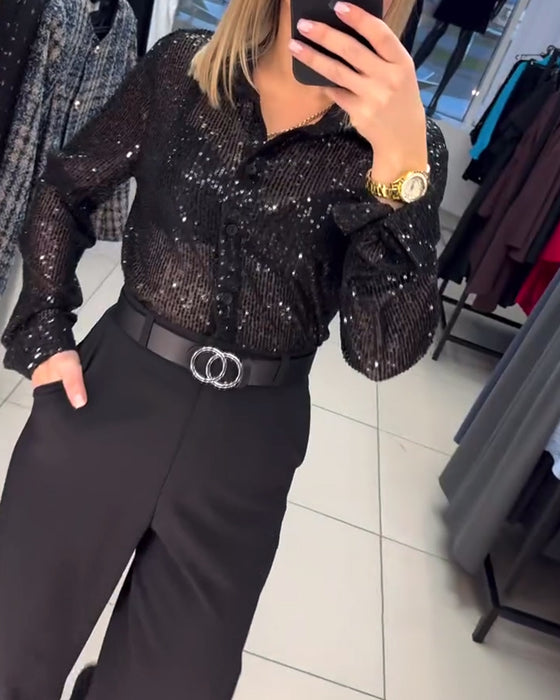 Skjorte Med Paljetter Og Knappestolpe