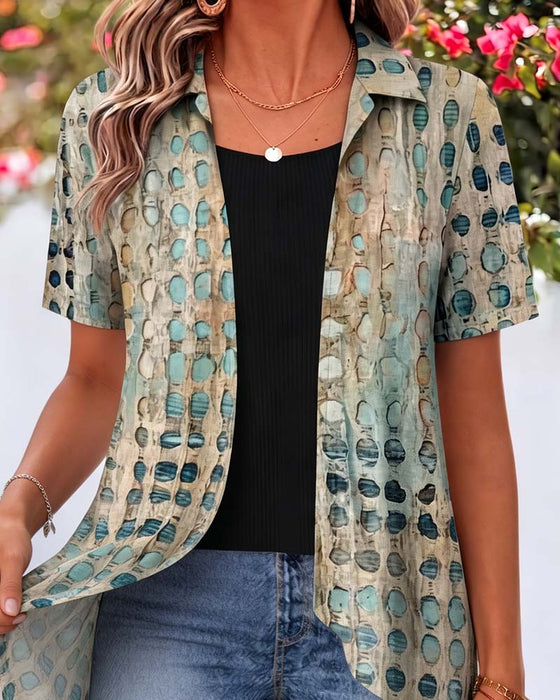 Bluse Vintage Polka Dot Slag Kort Erme