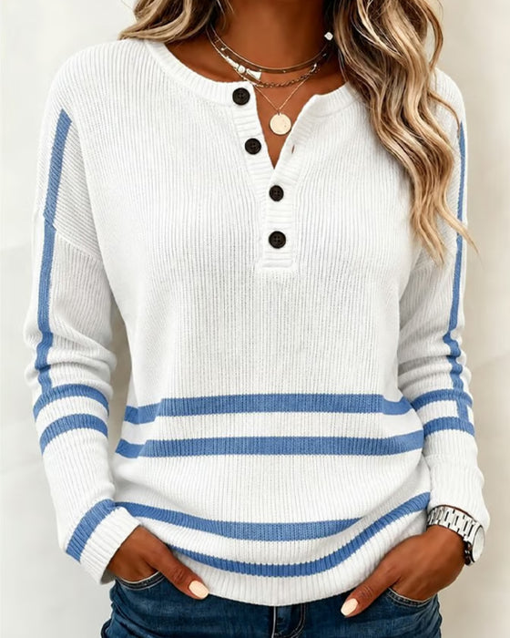 Pullover Stripet Henley Strikket