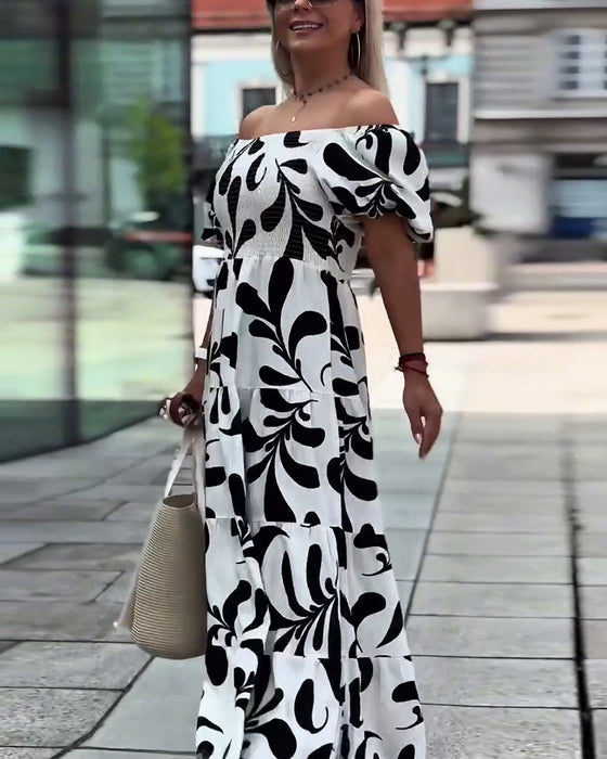 Kjole Elegant Off-Shoulder Trykket