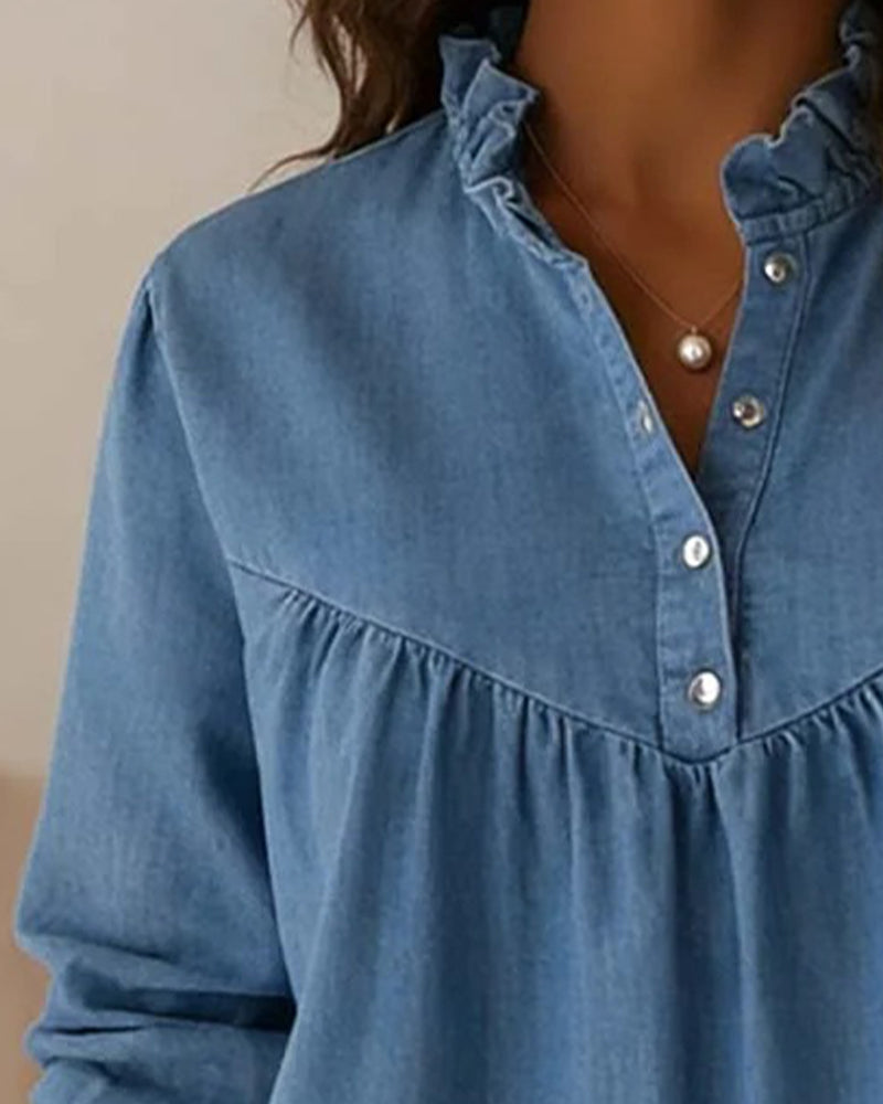 Topp Denim Rysj Knapping
