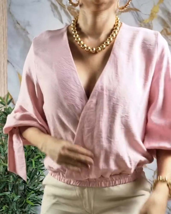 Bluse V-Hals Elastisk Midje