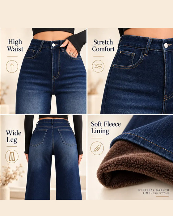 Jeans med fleecefôr, brede ben
