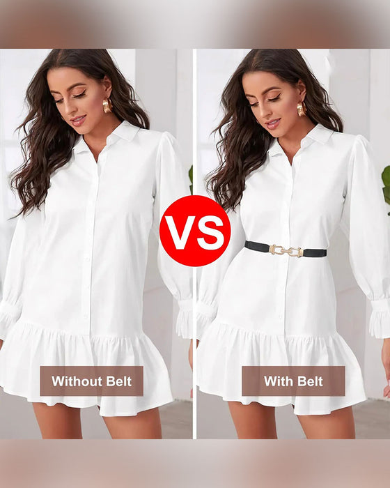 Kvinner Stretch Midjebelte Retro Elastisk Smalt Belte For Damer Med Gullspenne