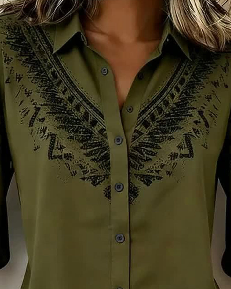 Skjorte Vintage Print Casual Krage