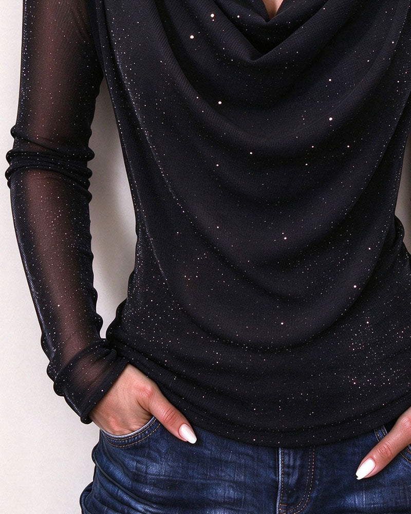 Topp Skimmer Cowl Neck Mesh Langermet