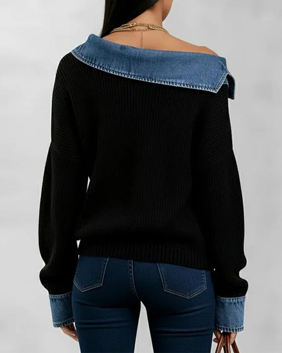 Topp Av-Skuldret Denim Lappeteppe