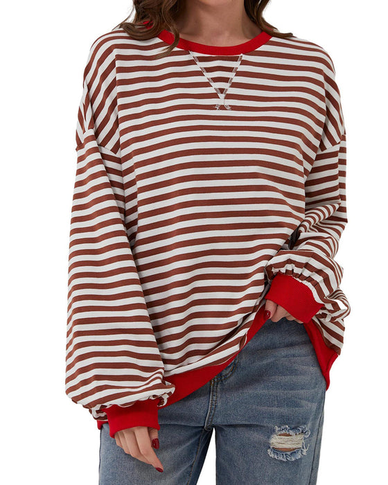 T-Shirt Stripet Rund Hals Fargeblokk