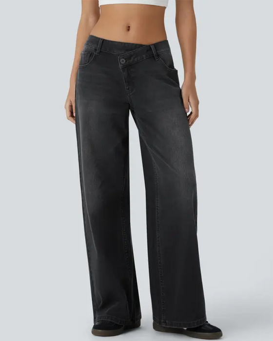 Jeans Asymmetrisk Lav Midje Vide Ben