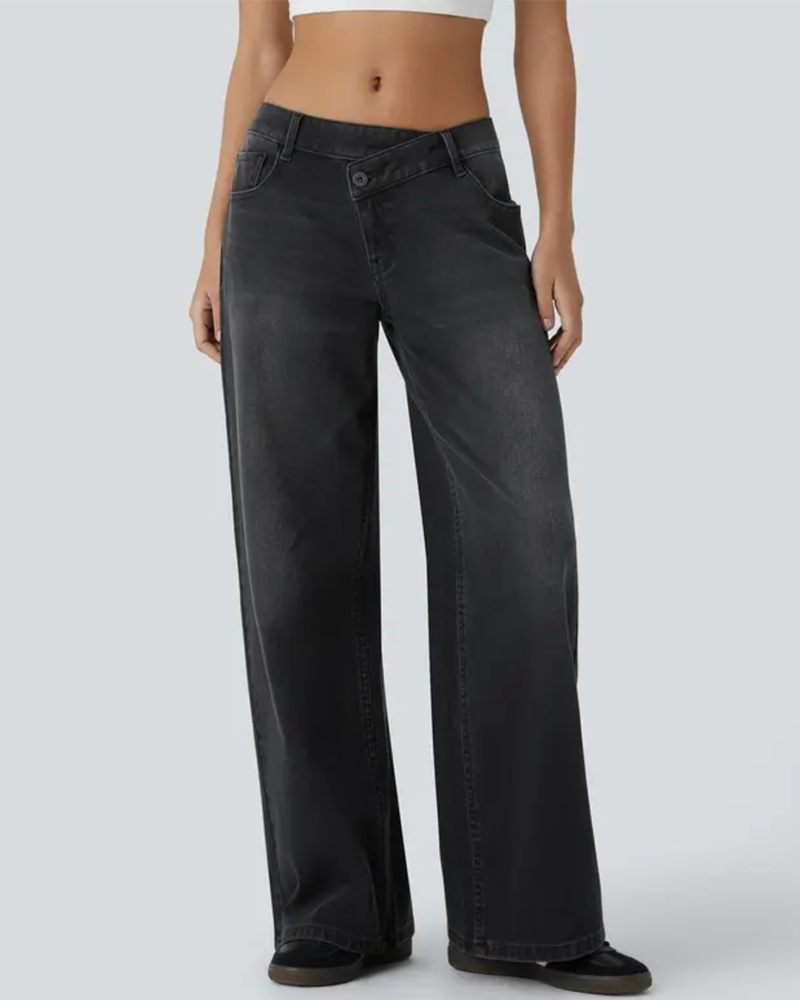 Jeans Asymmetrisk Lav Midje Vide Ben