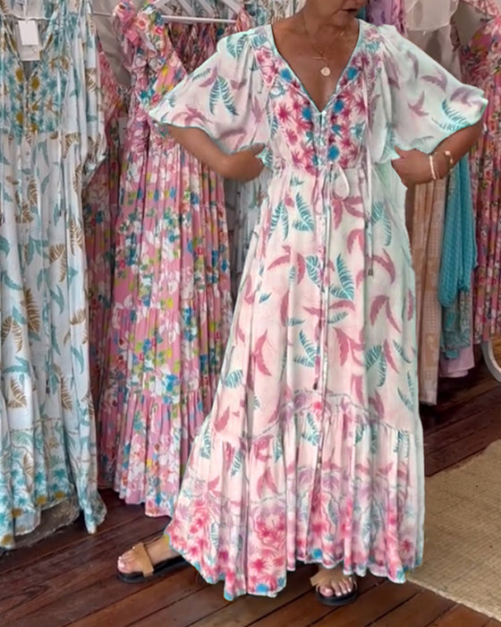 V-hals maxikjole for kvinner