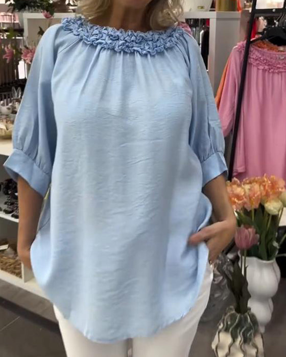 Bluse Kortermet Blomstert Løs
