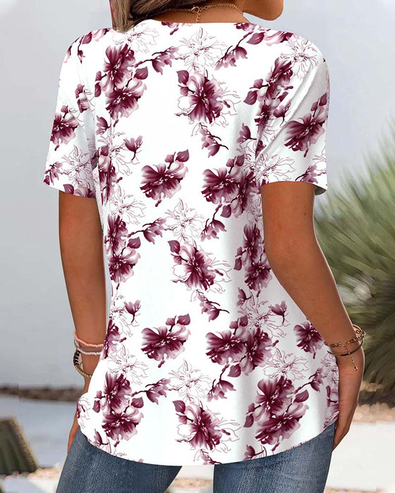 Bluse Blomstermønster Korte Ermer