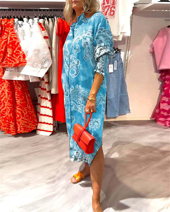 Kjole Ståkrage Lang Erm Cashew Print