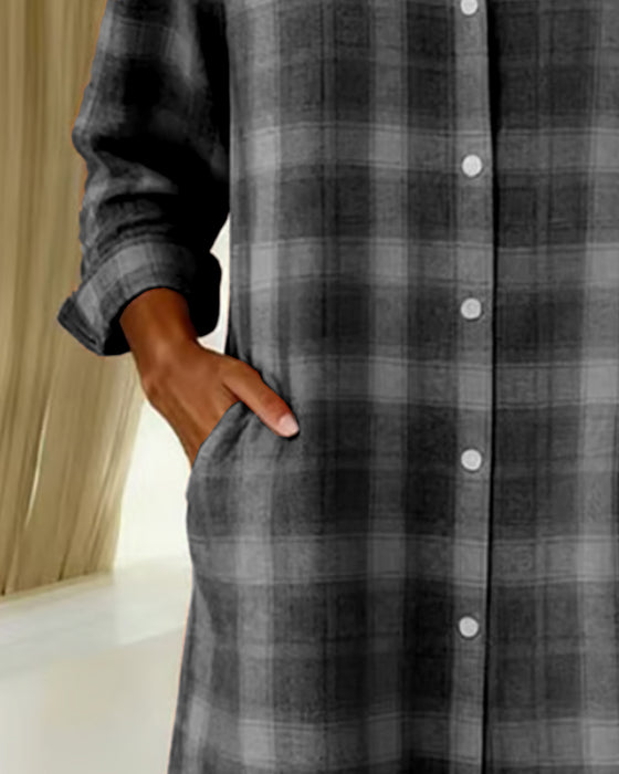 Kjole Skjorte Krage Rutete Knappet