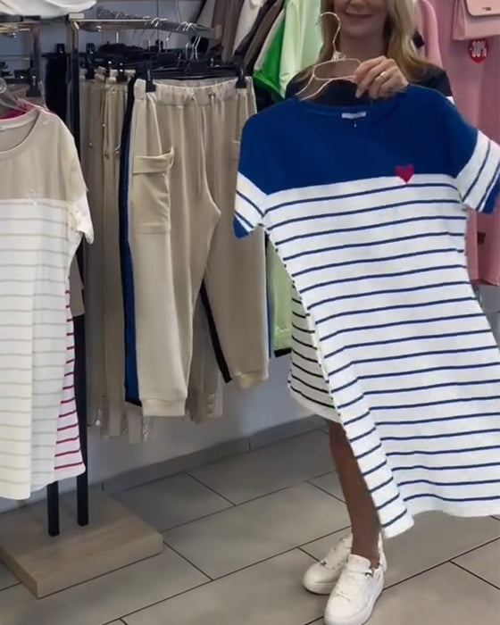 Kjole Rundhals Casual Stripet