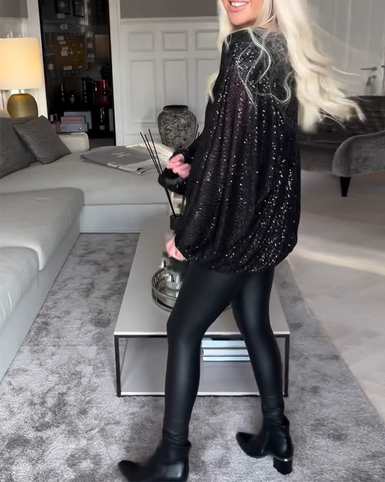 Topp med ballongermer med rund hals