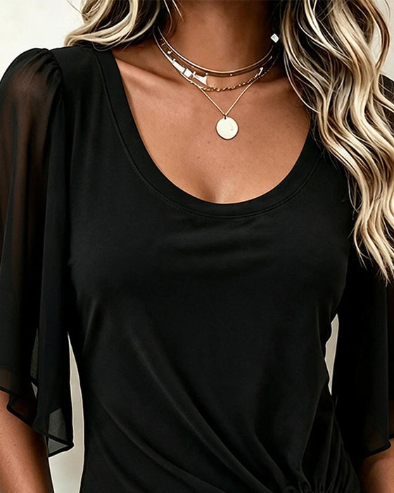Bluse U-Hals Solid Casual